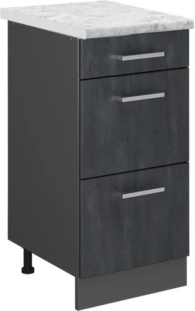Vicco R-Line Schubladenschrank für die Küche in Schwarz Beton mit Arbeitsplatte in Weiß-Marmor, Breite: 40 cm - Bild 1