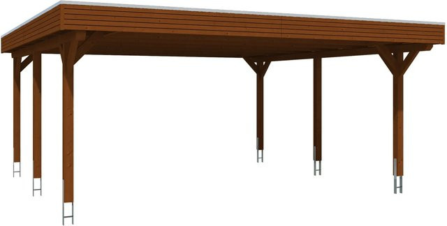 Skan Holz Carport Spessart aus Leimholz mit Aluminium-Dachplatten in Braun, B/T: 611 x 604 cm, Höhe: 258 cm - Bild 1