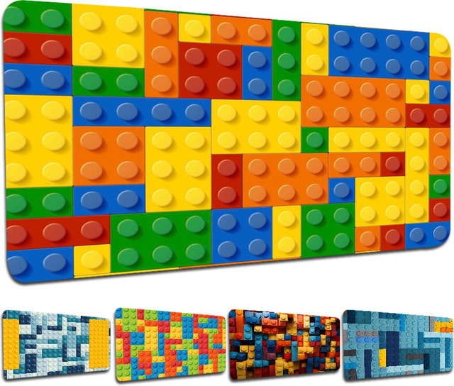 Buntes Gamer Mauspad mit geometrischem Bausteine-Design für PC und Tastatur, Mehrfarbig - Bild 1