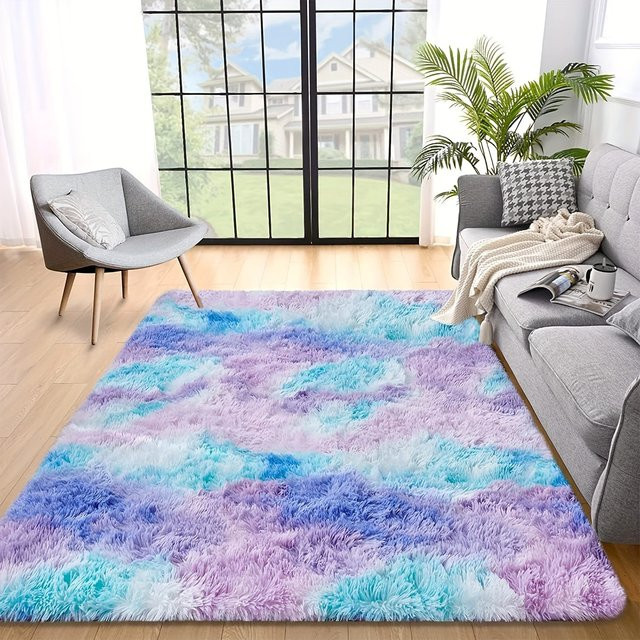 FORSWAN Regenbogen-Flauschteppich in Multicolour und Weiß für Wohnzimmer und Schlafzimmer - Bild 1
