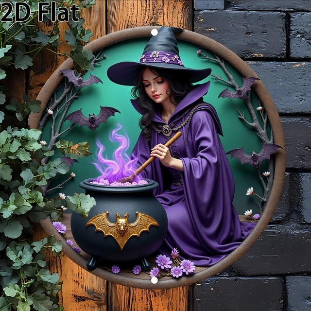 CIFBUY Halloween Magische Hexe Aluminium Runde Wanddekoration Vintage Metall Wandornament - Bild 1
