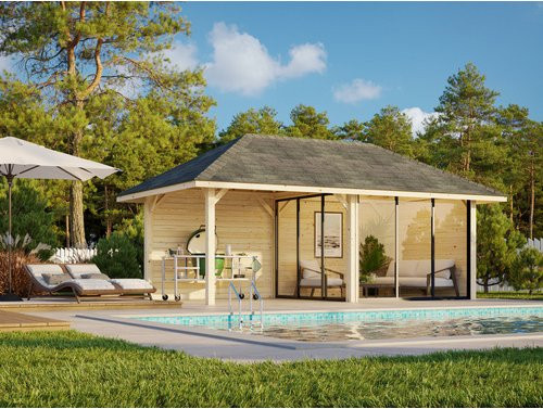 Palmako Pavillon Bianca Set 205 Slide aus Fichtenholz in Braun mit transparenten ESG-Verglasung B/H/T: 588 x 319 x 300 cm - Bild 3
