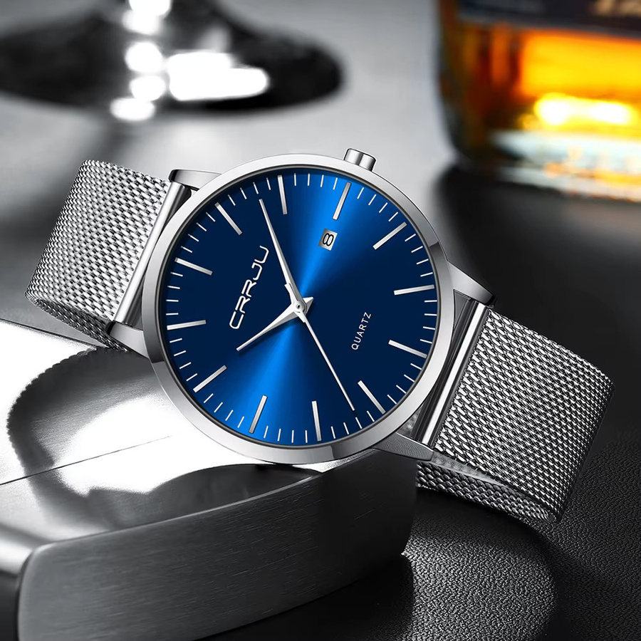 Crrju Armbanduhr, Quarz, Edelstahl, Blau, Herren - Bild 2