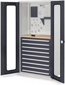 Kappes Schubladenschrank RasterPlan Mod. 37 mit Sichtfenstertüren in Grau, abschließbar, Stahl und Kunststoff, Höhe: 195 cm, Breite: 110 cm, Tiefe: 60 cm - Bild 1