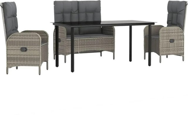 vidaXL 4-teilige Garten-Essgruppe aus Poly Rattan mit Kissen und Glastisch in Grau - Bild 1