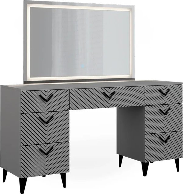 Vicco Schminktisch Anett Grau mit LED-Spiegel und 7 Schubladen, Breite: 150 cm, Tiefe: 78 cm, Höhe: 45 cm - Bild 2
