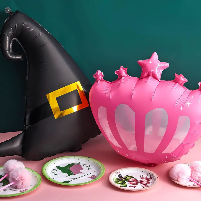 12er Set Party Luftballons mit Halloween Hexenhut, Prinzessinnen Krone und Sternen in Schwarz, Rosa und Transparent für Geburtstag und Party - Bild 3