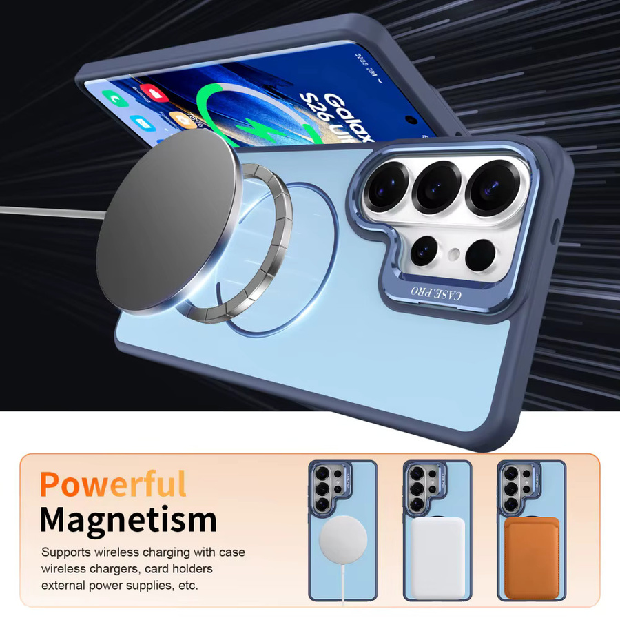 Magnetische Silikon Schutzhülle mit Ring-Objektivständer für Samsung S25 Ultra, S26 Plus und S24 FE, MagSafe kompatibel, stoßfest, in Orange oder Blau - Bild 4