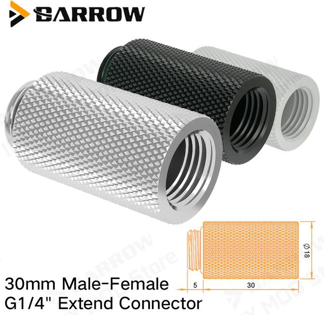 Barrow G1/4 Zoll Verlängerungsstecker Messing für PC Wasserkühlung, männlich und weiblich, Gold und Weiß - Bild 1