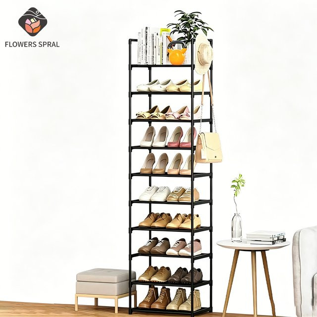 FLOWERS SPRAL Schuhregal aus Metall, 10-stöckiges platzsparendes Schuhschrank-Regal in Schwarz Matt für den Eingangsbereich - Bild 1