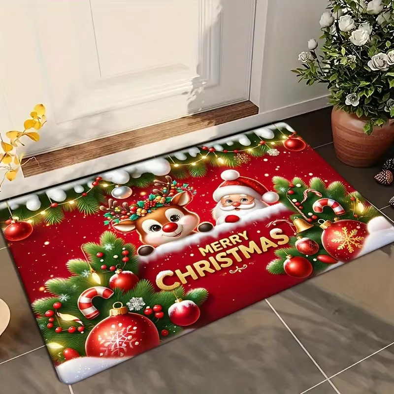 VIKAMA Weihnachtsmann Willkommens-Fußmatte für Eingang, Küche oder Wohnzimmer in Rot mit Frohes Neues Jahr 2026 Motiv - Bild 2