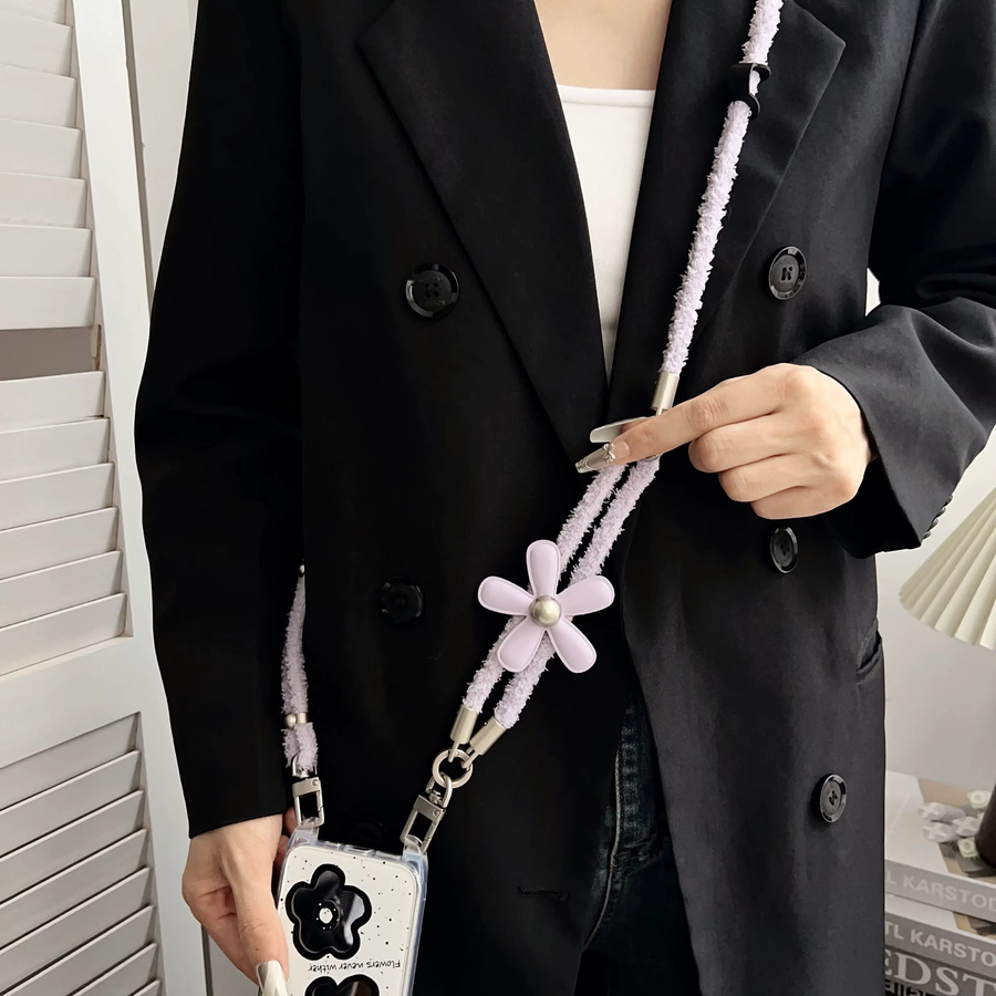 ZHANZHI 3-in-1 360 Grad drehbares Winter-Plüsch-Telefon-Lanyard mit verstellbarem Umhängeband und Handgelenksschlaufe in Schwarz - Bild 3