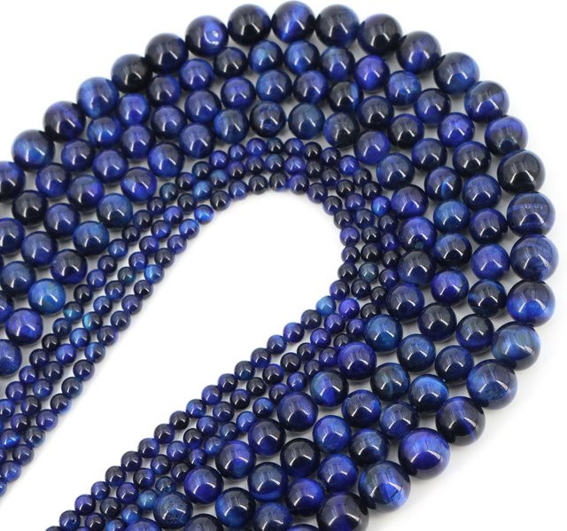 Perlen Naturstein Lapislazuli, Tigerauge, Runde Edelstein Perlen - Bild 1