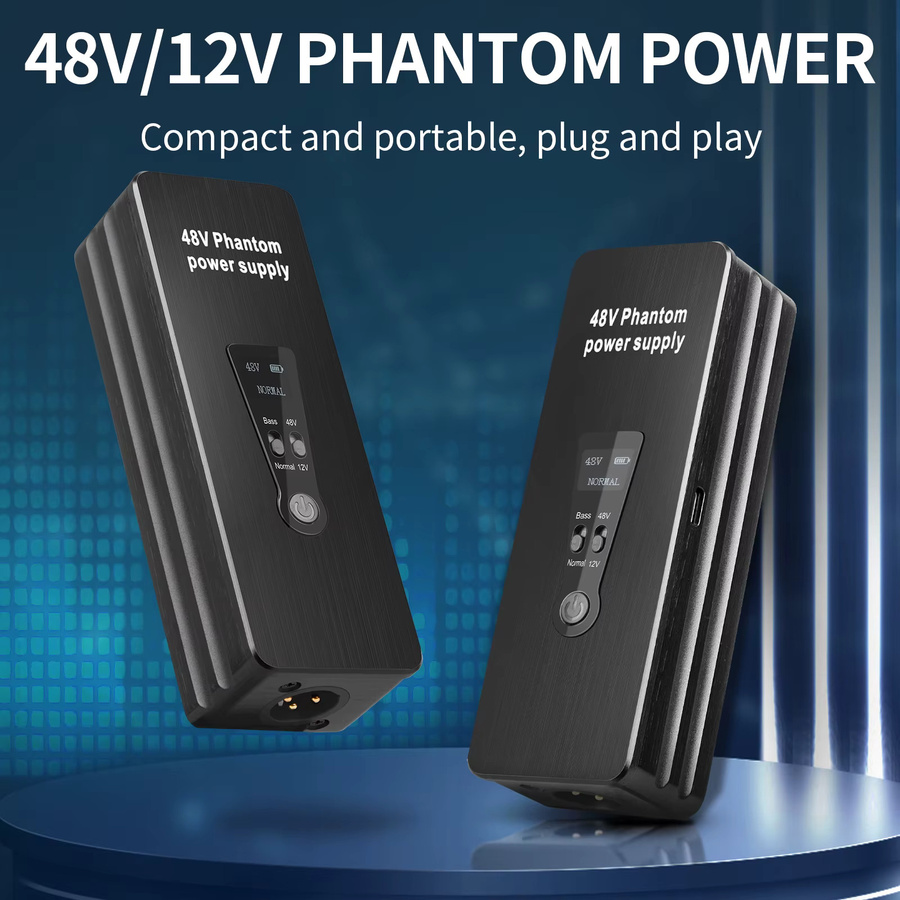 Depusheng Phantomspeisung Mikrofonvorverstärker mit Schalter, 48 V/12 V, Schwarz, tragbar und wiederaufladbar für Kondensator- und Schrotflintenmikrofone - Bild 2