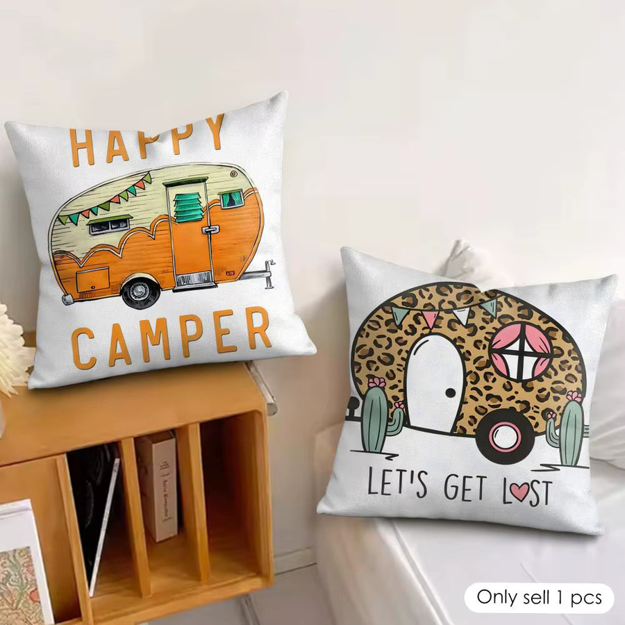 Happy Camping Sofakissenbezug aus seidigem Kurzplüsch in Weiß mit unsichtbarem Reißverschluss - Bild 2