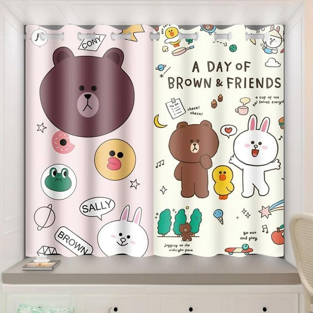 Yiran Furniture Kinderzimmer Hochverdunkelungsvorhang mit Cartoon-Tier-Muster, 2er-Set, Mehrfarbig, B: 55 cm, H: 120 cm - Bild 1
