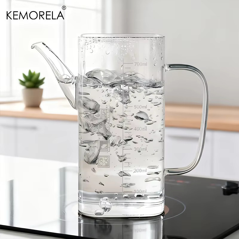 KEMORELA Glas-Olivenöl-Spenderflasche mit Messmarkierungen und tropfsicherem Ausgießer, transparent, 700 ml - Bild 3