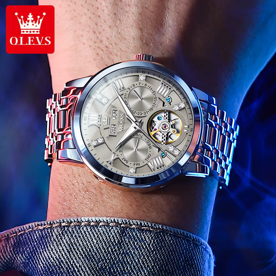 OLEVS Armbanduhr, Automatik, Edelstahl, Silber, Bicolor, Herren - Bild 6