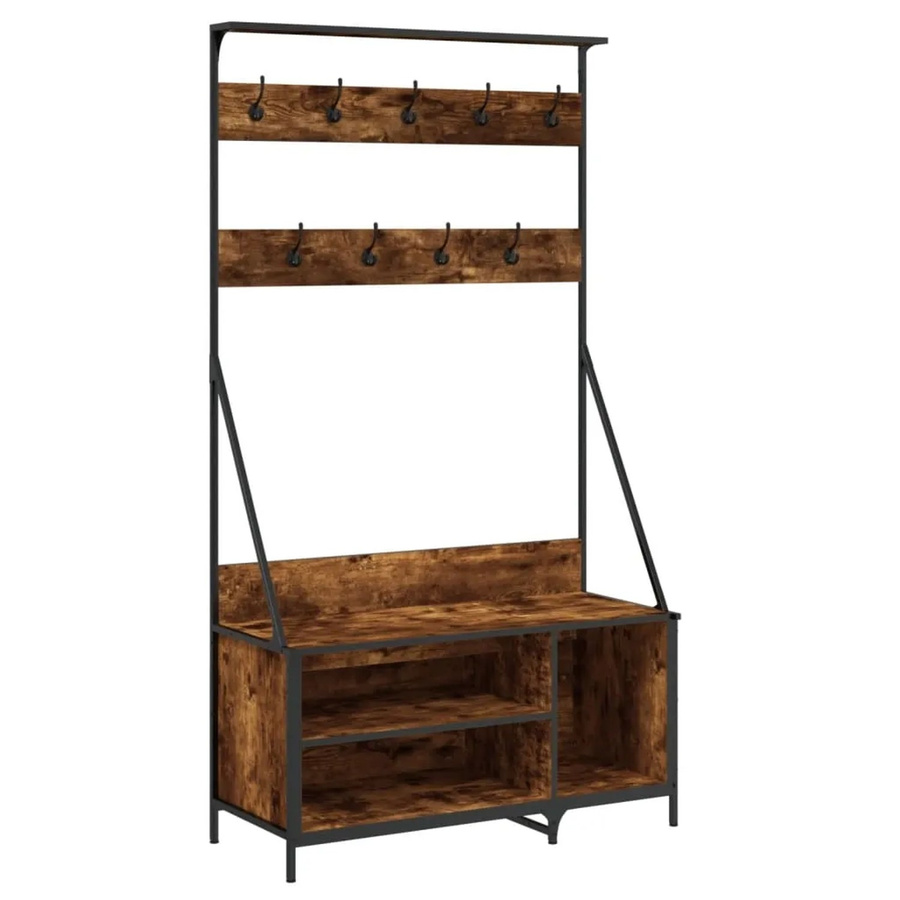 vidaXL Kleiderständer mit Schuhablage in Räuchereiche, B/T/H: 100 x 41 x 184 cm - Bild 2