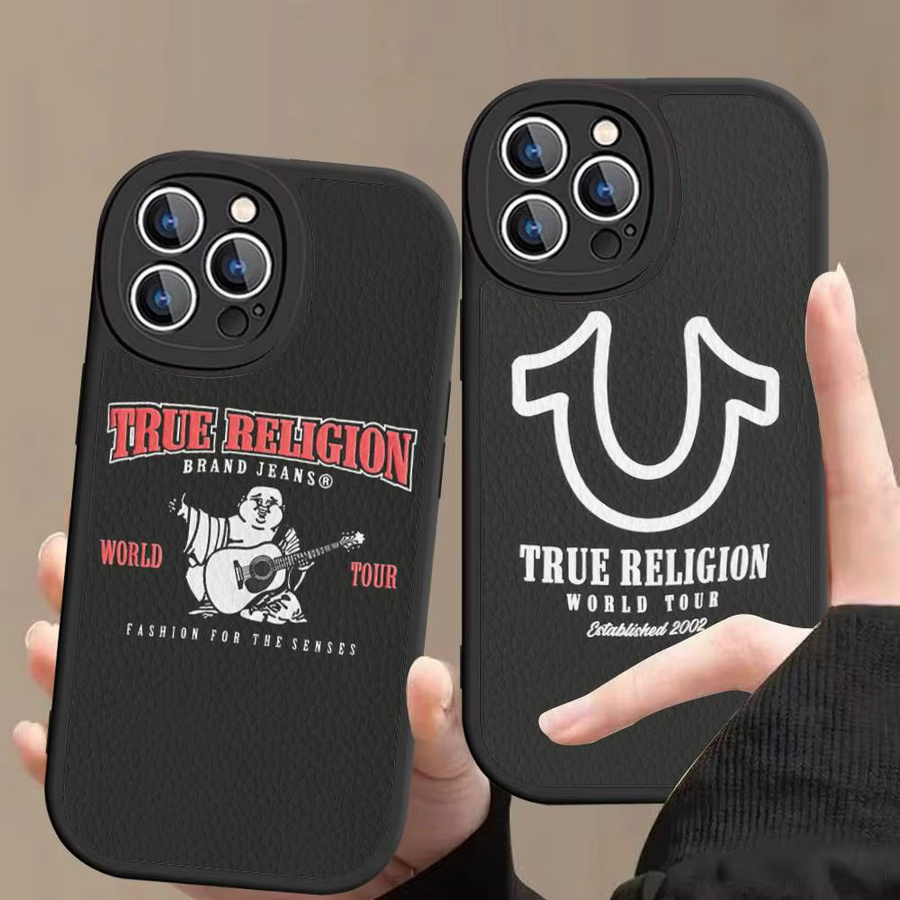 Religion Denim T-True R Handyhülle aus hartem Leder für iPhone 14 13 16 Mini 15 14 11 12 Pro Max Plus in Blau und Schwarz - Bild 3