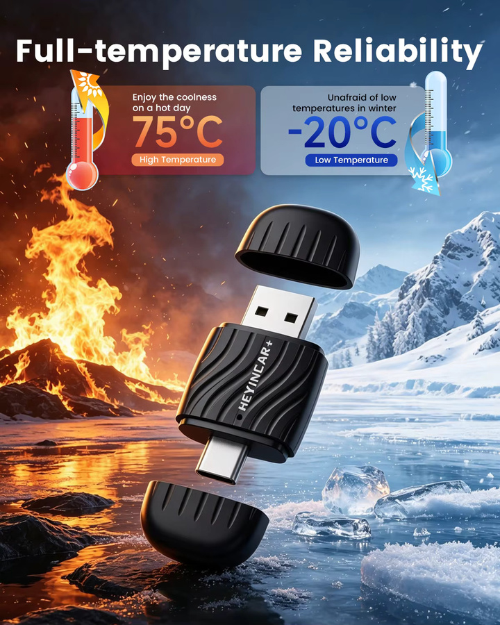 HEYINCAR 2-in-1 Smart Mini-Adapter Schwarz: Kabellose CarPlay-Box und Android Auto Dongle mit WiFi 5.8G und Bluetooth für OEM-Autos - Bild 4