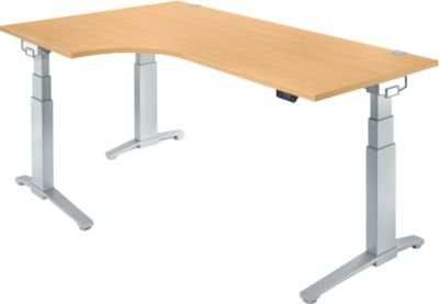 Schäfer Shop Genius ERGOSTYLE S Schreibtisch elektrisch höhenverstellbar, C-Fuß, Buche/weißaluminium, B: 200 cm, T: 80 cm, H: 64,5-130,5 cm - Bild 1