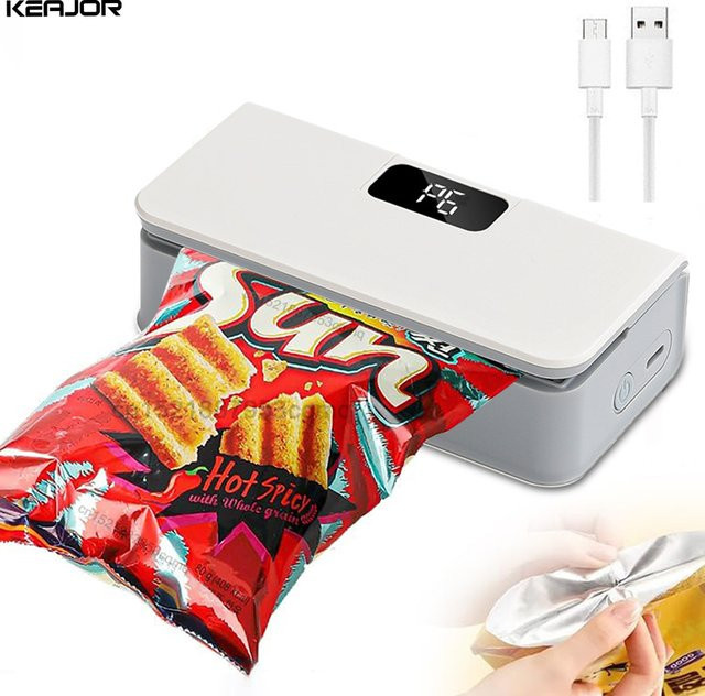 USB Aufladbare Mini Heißsiegelmaschine von raugee zum Versiegeln von Plastiktüten in Blau und Weiß - Bild 1