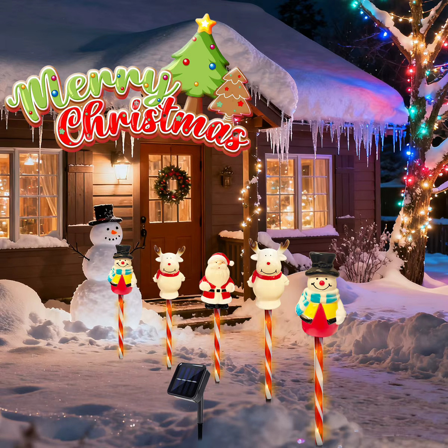 Peach Forest Solar Weihnachtslandschaftslicht mit 5 LED in Schneemann, Weihnachtsmann und Hirschform, Mehrfarbig, für Terrasse und Garten - Bild 5