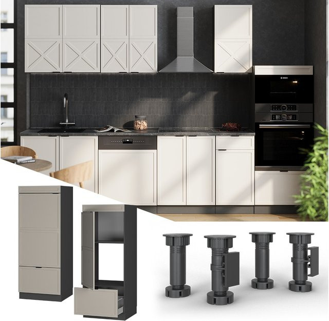 Vicco Mikrowellenschrank Fame-Line in Anthrazit, Grau und Beige mit Schublade und Soft-Close-Tür, Breite: 60 cm - Bild 1