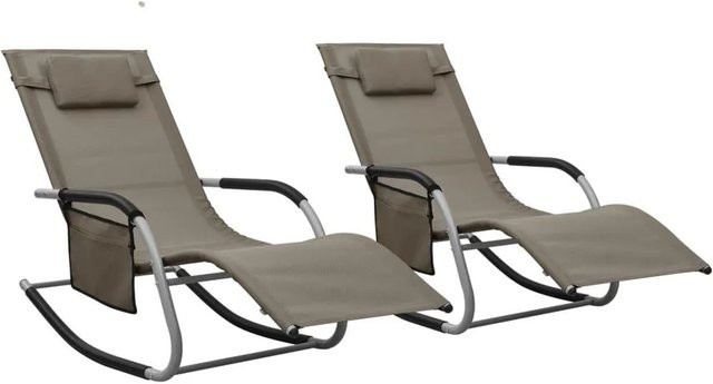 Furnicato Sonnenliegen 2er Set aus Textilene in Taupe und Grau mit pulverbeschichtetem Stahlgestell - Bild 1