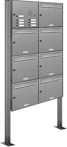 AL Briefkasten für 7 Parteien, freistehendes Briefkasten-System in Silber, B: 153,36 cm, H: 170,0 cm, T: 11,6 cm - Bild 1