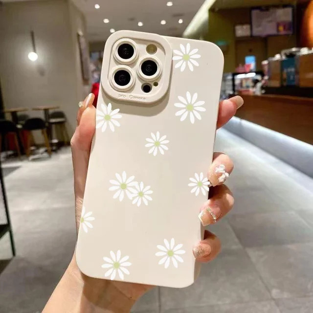 Handyhülle mit Wildblumen- und weißen Punkten für iPhone 15 Pro Max, iPhone 14, 13, 12, 11, XS, XR, X, 7, 8 Plus in Weiß - Bild 1