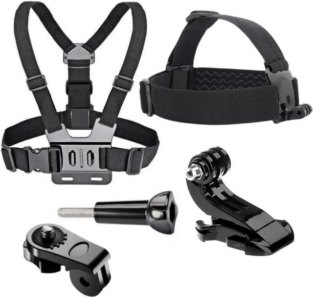NEELU Brustgurt und Kopfbandhalterung für Action-Kameras in Schwarz, kompatibel mit GoPro Hero 12 11 10 9 8, Eken H9, Sjcam und DJI Osmo Action - Bild 1