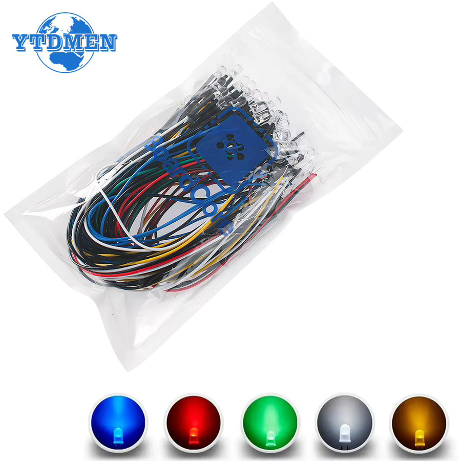 YTDMEN LED Diode Set 50 Stück vorverdrahtet 12V 5mm mit 20cm Kabel in 5 Farben Weiß Rot Grün Blau Gelb - Bild 5