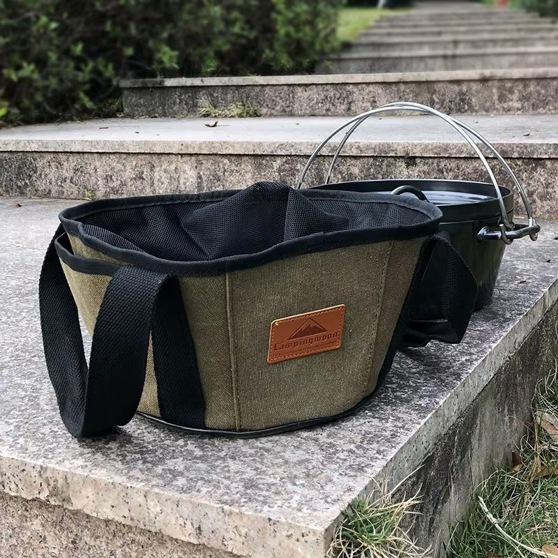 CAMPINGMOON DO-28-BK Outdoor Camping BBQ Kochgeschirr-Organizer Tragetasche aus robustem Canvas zur Aufbewahrung von Dutch Pots in Schwarz - Bild 2