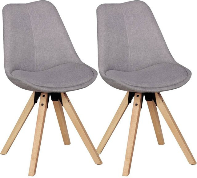 Wohnling Stuhl 2er-Set Hellgrau aus Stoff und Hevea-Holz im skandinavischen Design B/H/T: 49 x 87 x 52 cm - Bild 1