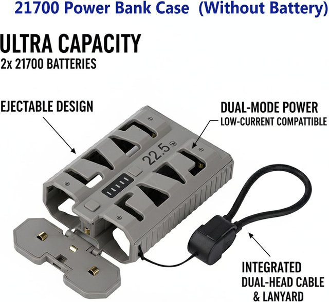 Aideepen 21700 Powerbank-Gehäuse mit 22,5W Schnellladung, DIY-Akkugehäuse in Weiß - Bild 1