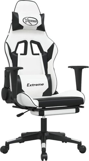 vidaXL Gaming-Stuhl in Weiß und Schwarz aus Kunstleder mit Fußstütze und Kopfstütze - Bild 1