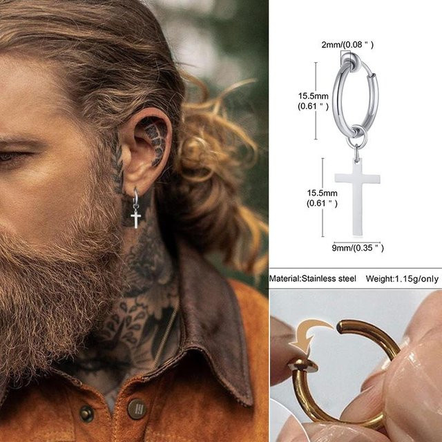 Lucky Star Jewelry Ohrring mit Kreuzanhänger, Edelstahl, Schwarz, Zirkonia, Herren - Bild 1