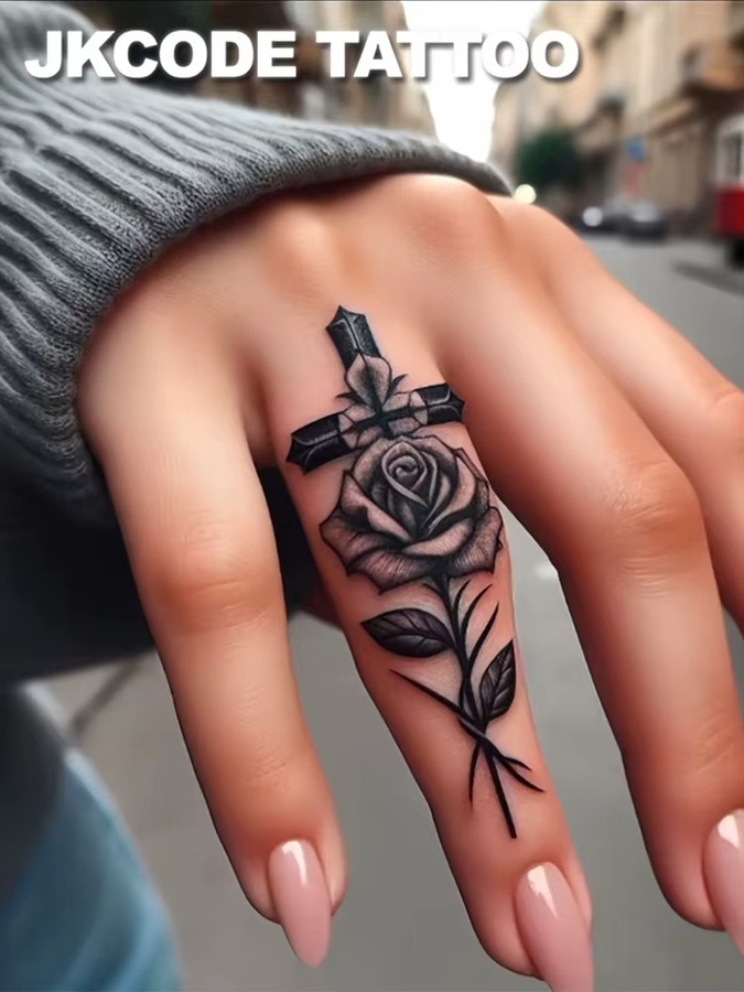 JKCODE TATTOO Rose des Kreuzes Fake-Tattoos, Unisex, wasserfest - Bild 5