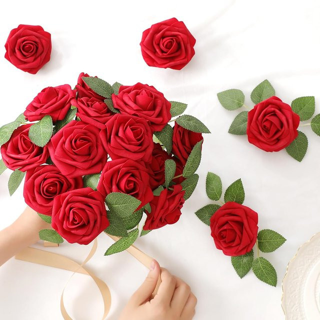 Künstliche rote Rosen aus PE-Schaum für DIY-Dekorationen, Hochzeiten und Valentinstag - Bild 1