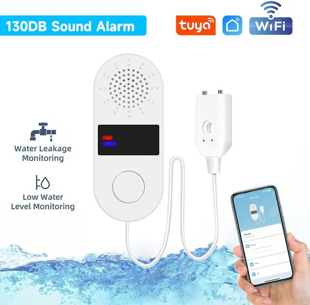 Tuya WLAN Wasserleck-Sensor mit Alarmfunktion zur Smart Home Automatisierung, Wasserüberlauf-Niveaudetektor in Weiß - Bild 1