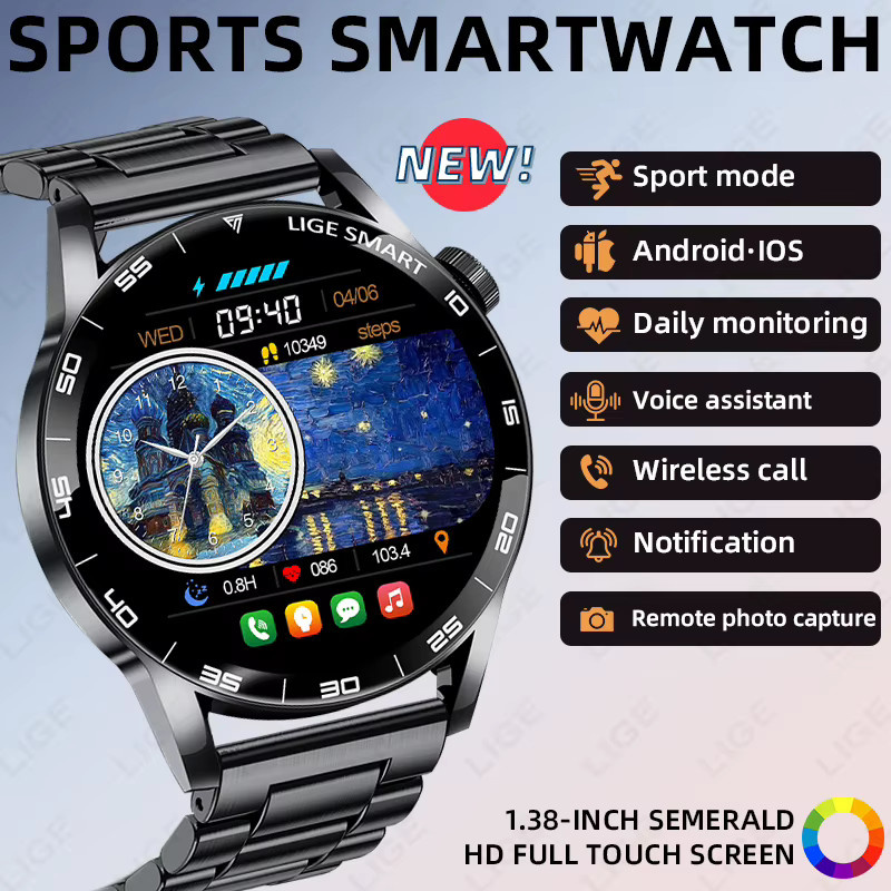 LIGE Smartwatch für Herren und Damen mit Bluetooth-Anruffunktion, Herzfrequenzmesser und IP68 wasserdicht, in Schwarz oder Gold - Bild 2