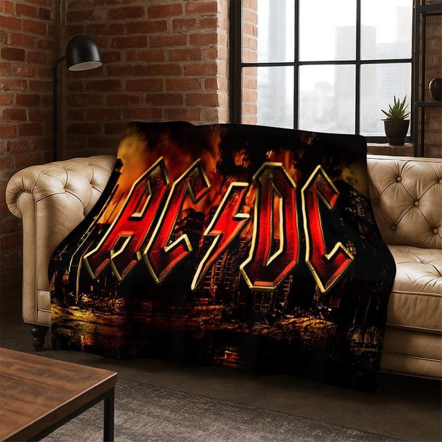 ACDC Rockband 3D Cartoon Flanell-Decke von Home Lab C, weiche und warme Überwurfdecke in Braun und Multicolour, B/H: 75 x 90 cm - Bild 1