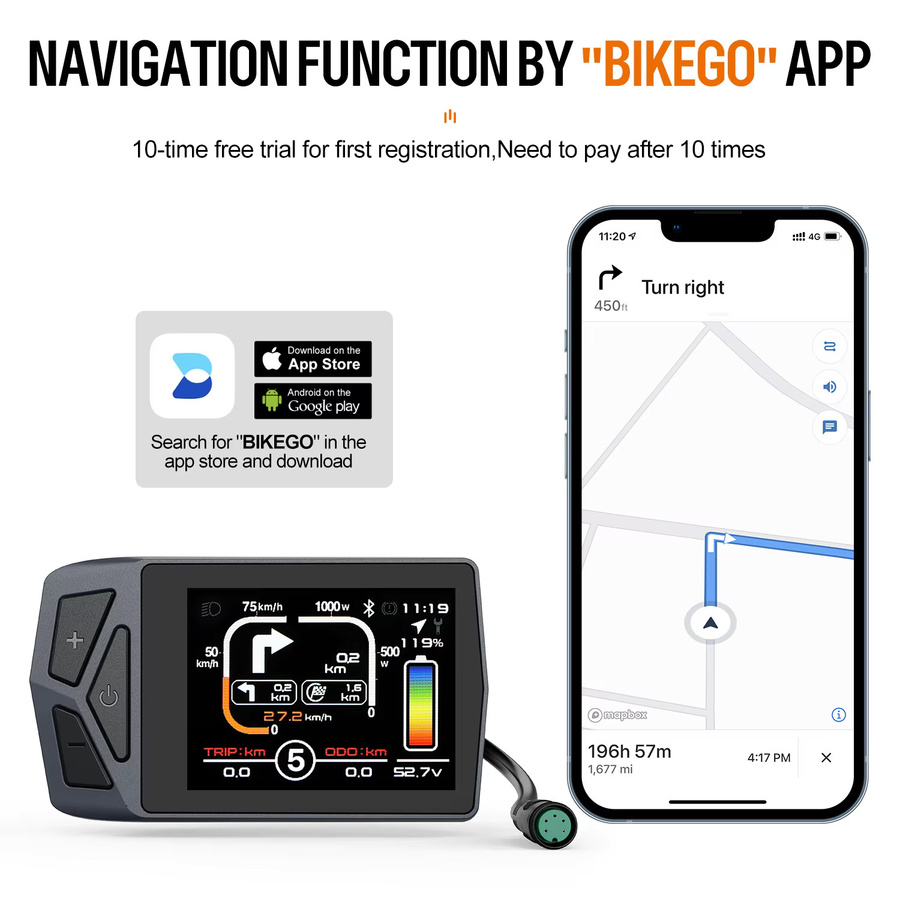 BAFANG Elektrisches Fahrrad Display EKD01 mit Bluetooth Navigation und 9 PAS Stufen für Bafang Motoren, Schwarz, 5PIN KÖNNEN Protokoll - Bild 4