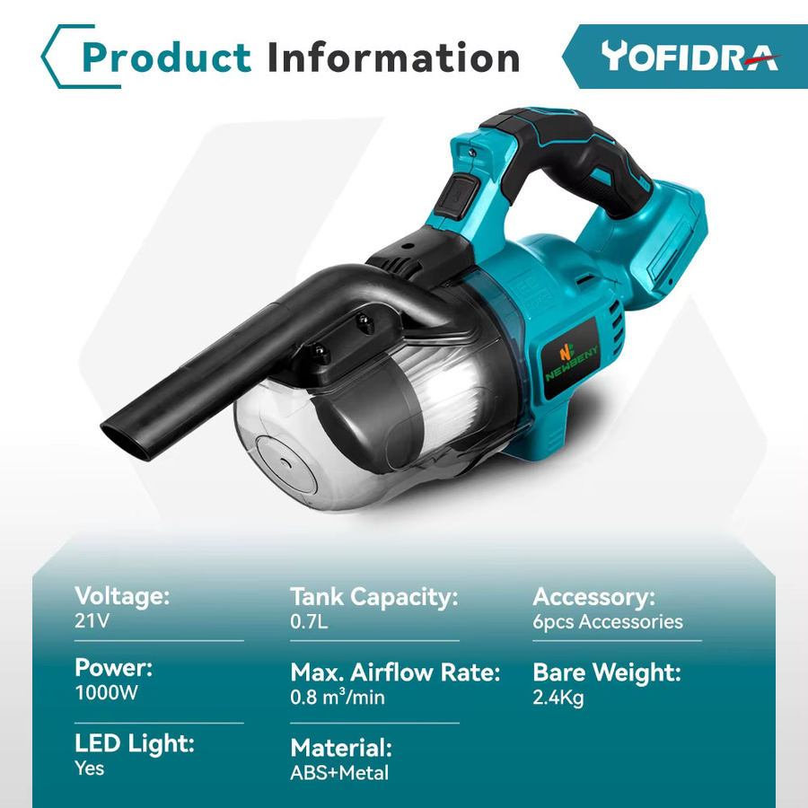 ONEVAN Akku-Staubsauger 1000W kabellos für Makita Akkus, Grün - Bild 2