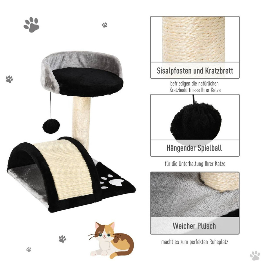 PawHut Katzenbaum mit Höhle und integriertem Spielzeug in Schwarz, B/H/T: 36 x 44 x 36 cm - Bild 2