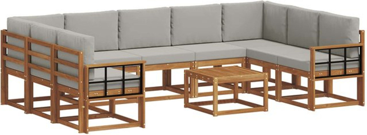 vidaXL Outdoor-Sofagarnitur aus Akazie mit 10-teiligem Set und Kissen in Natur und Grau - Bild 1