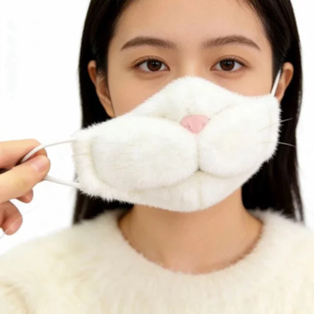 Anime Cosplay Katzenmaske, weiße Katzen-Plüschmaske, mit beweglichem Kiefer - Bild 1