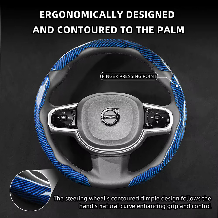 Glänzende Lenkradabdeckung in Carbonfaser-Optik für Volvo Modelle XC60 XC40 EX40 XC90 S60 EX90 EC40 V60 EX30 V90 Cross Country S90 ES90 Schwarz - Bild 2